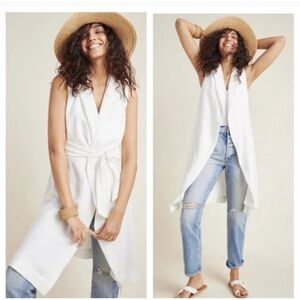 Anthropologie White TIe Front Tunic Vest Size Medium Large